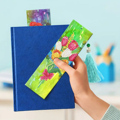 2Pcs Tulip Poppy and Daisy Leather Bookmark Diamond Painting Kits