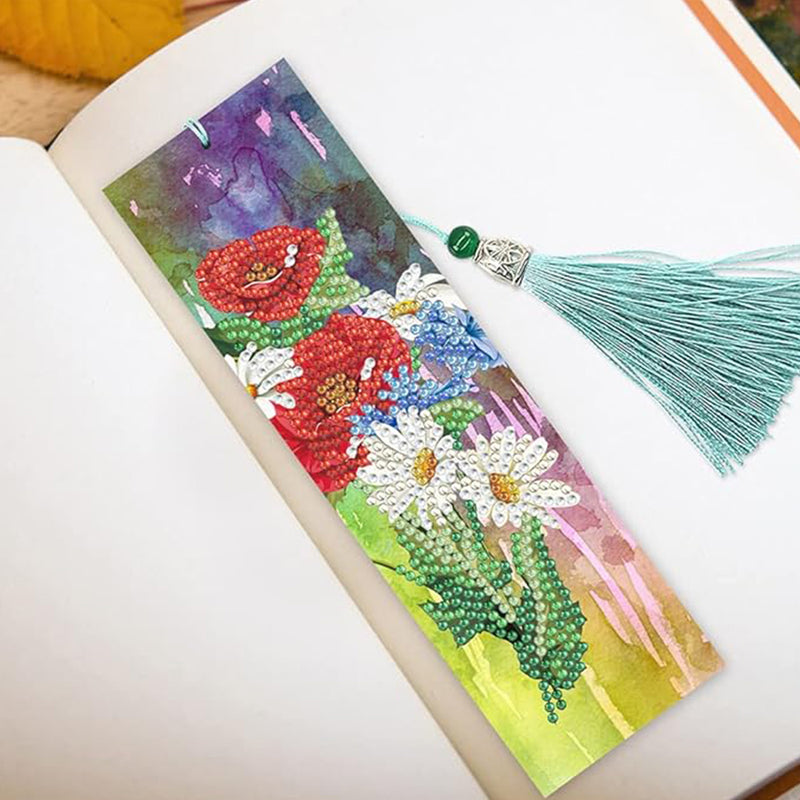 2Pcs Tulip Poppy and Daisy Leather Bookmark Diamond Painting Kits