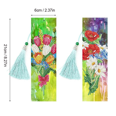 2Pcs Tulip Poppy and Daisy Leather Bookmark Diamond Painting Kits