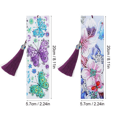 2Pcs Butterfly and Orchid Flower Leather Bookmark Diamond Painting Kits