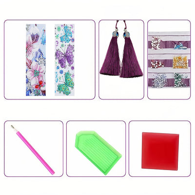 2Pcs Butterfly and Orchid Flower Leather Bookmark Diamond Painting Kits