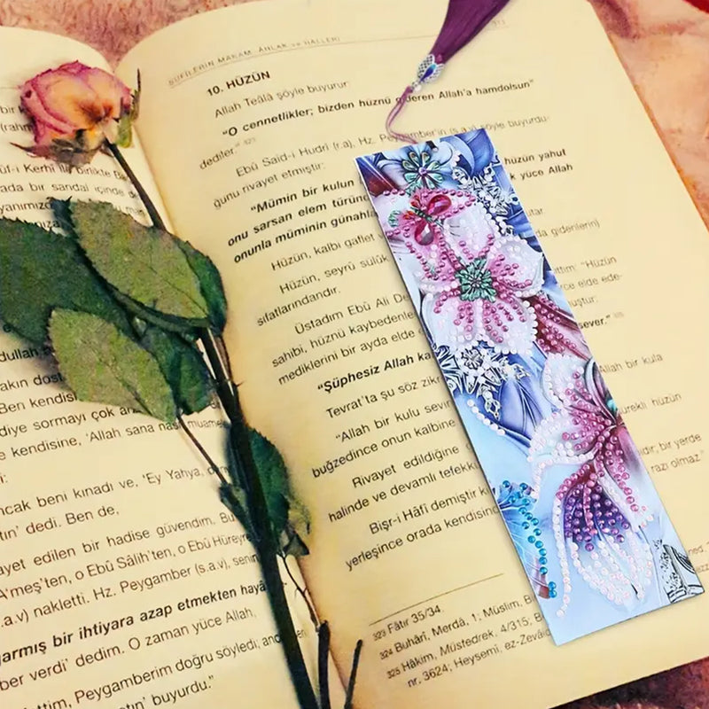 2Pcs Butterfly and Orchid Flower Leather Bookmark Diamond Painting Kits