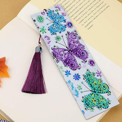 2Pcs Butterfly and Orchid Flower Leather Bookmark Diamond Painting Kits