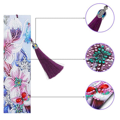 2Pcs Butterfly and Orchid Flower Leather Bookmark Diamond Painting Kits