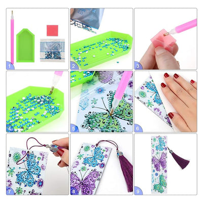 2Pcs Butterfly and Orchid Flower Leather Bookmark Diamond Painting Kits