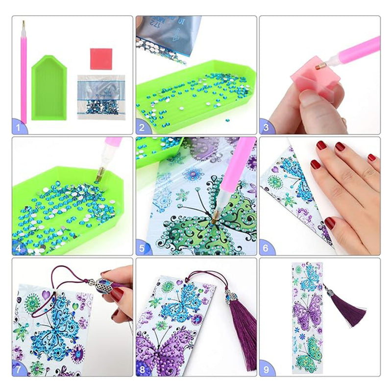 2Pcs Butterfly and Orchid Flower Leather Bookmark Diamond Painting Kits