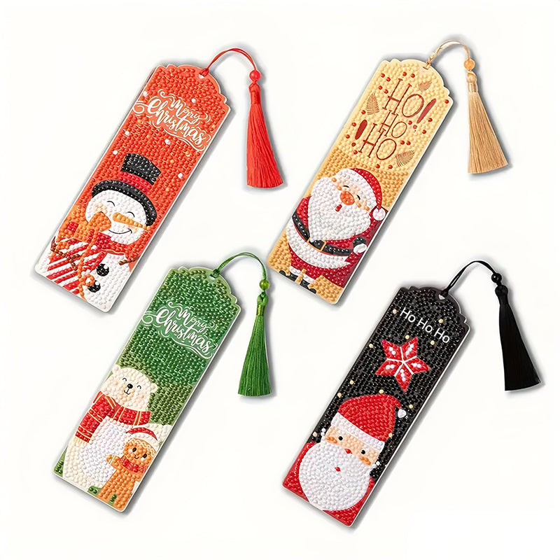 4Pcs Merry Christmas Leather Bookmark Diamond Painting Kits