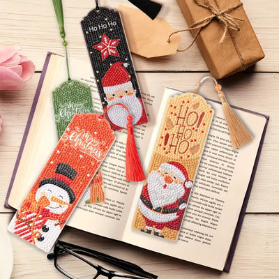 4Pcs Merry Christmas Leather Bookmark Diamond Painting Kits