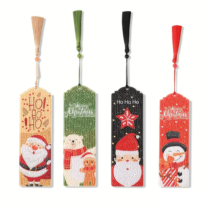 4Pcs Merry Christmas Leather Bookmark Diamond Painting Kits