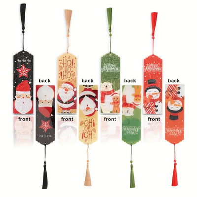 4Pcs Merry Christmas Leather Bookmark Diamond Painting Kits