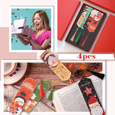 4Pcs Merry Christmas Leather Bookmark Diamond Painting Kits