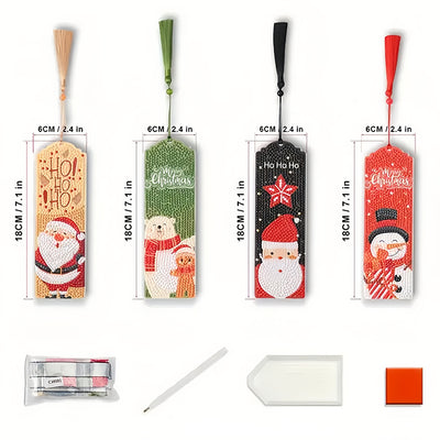 4Pcs Merry Christmas Leather Bookmark Diamond Painting Kits