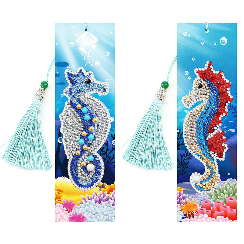 2Pcs Cute Seahorse Leather Bookmark Diamond Painting Kits