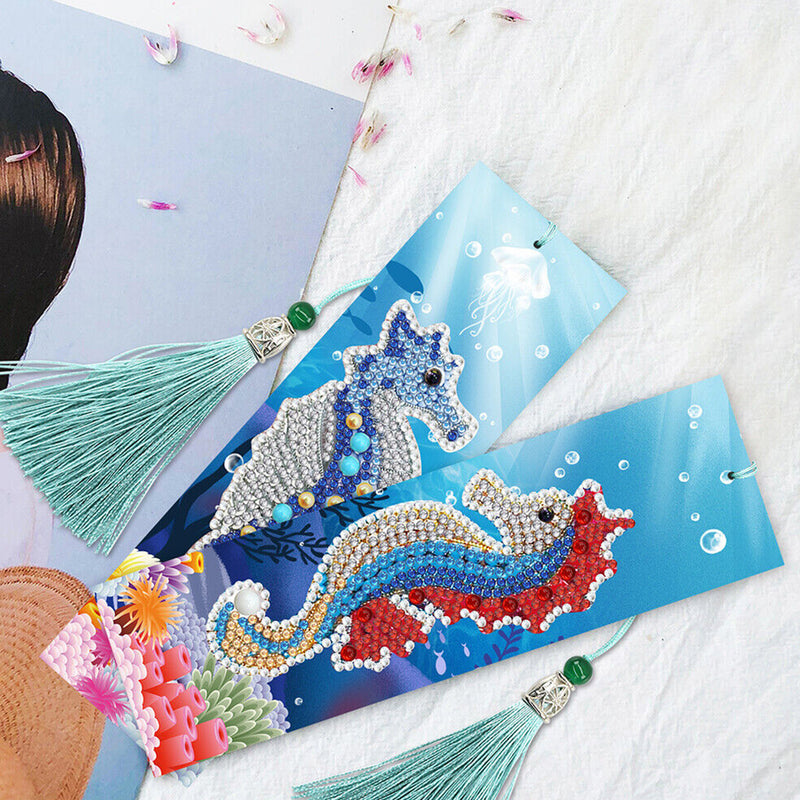 2Pcs Cute Seahorse Leather Bookmark Diamond Painting Kits