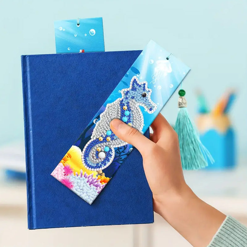 2Pcs Cute Seahorse Leather Bookmark Diamond Painting Kits