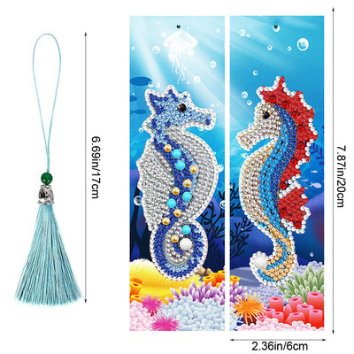 2Pcs Cute Seahorse Leather Bookmark Diamond Painting Kits