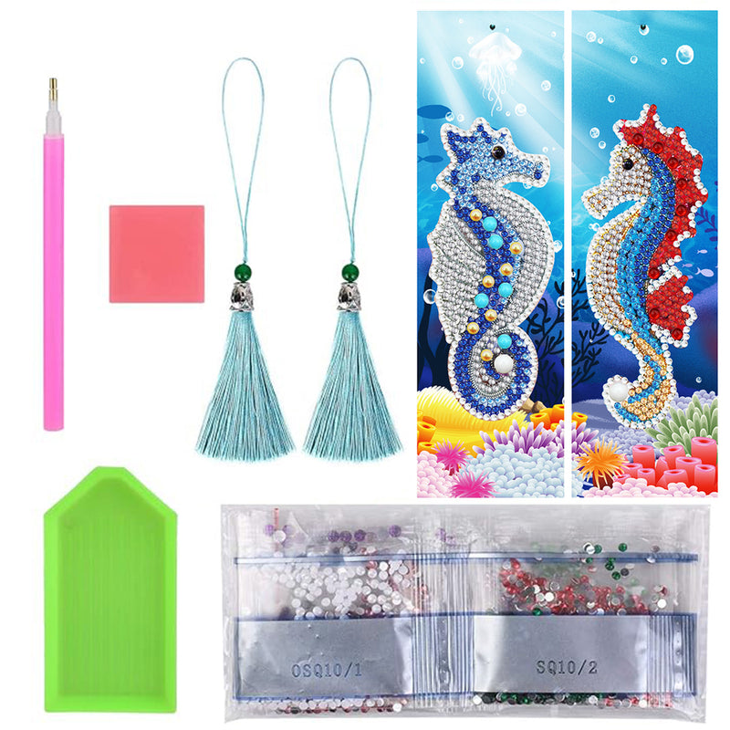 2Pcs Cute Seahorse Leather Bookmark Diamond Painting Kits