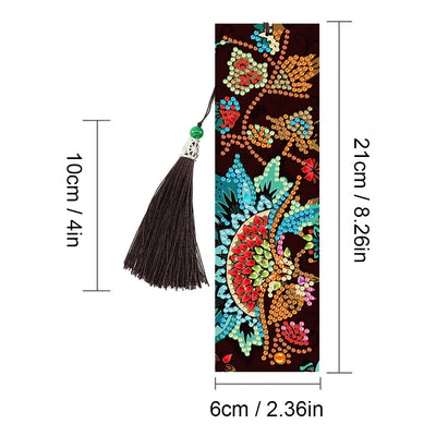 2Pcs Enchanting Flowers Leather Bookmark Diamond Painting Kits