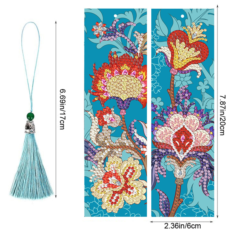 2Pcs Charming Flowers Leather Bookmark Diamond Painting Kits