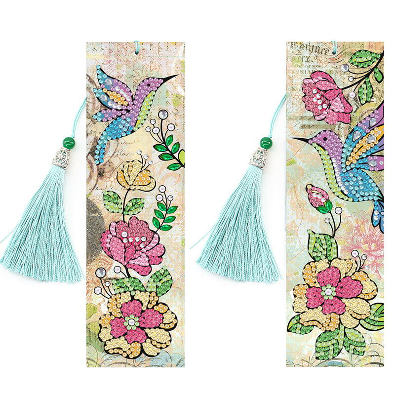 2Pcs Flowers and Birds Leather Bookmark Diamond Painting Kits