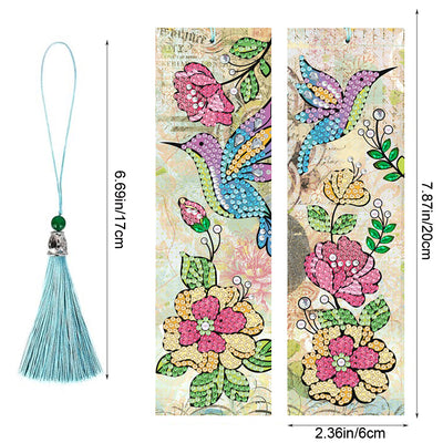 2Pcs Flowers and Birds Leather Bookmark Diamond Painting Kits