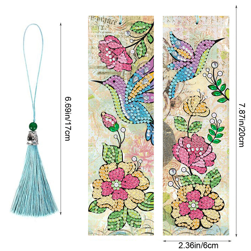 2Pcs Flowers and Birds Leather Bookmark Diamond Painting Kits