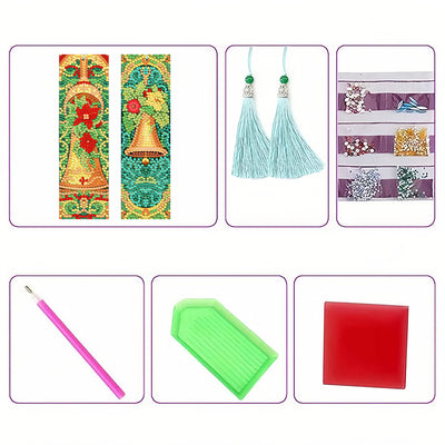 2Pcs Christmas Bells Leather Bookmark Diamond Painting Kits