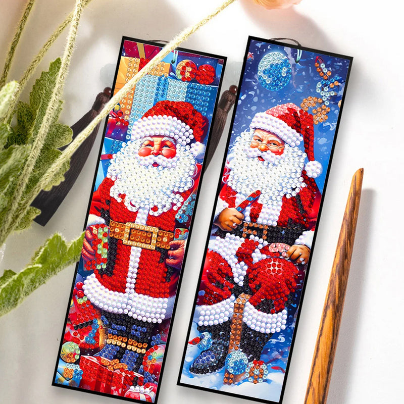 2Pcs Santa Claus Leather Bookmark Diamond Painting Kits