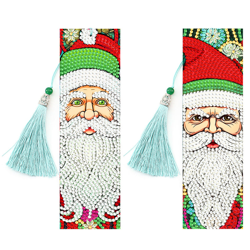 2Pcs Santa Claus with White Beard Leather Bookmark Diamond Painting Kits