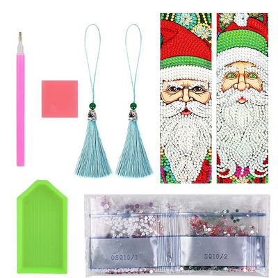 2Pcs Santa Claus with White Beard Leather Bookmark Diamond Painting Kits