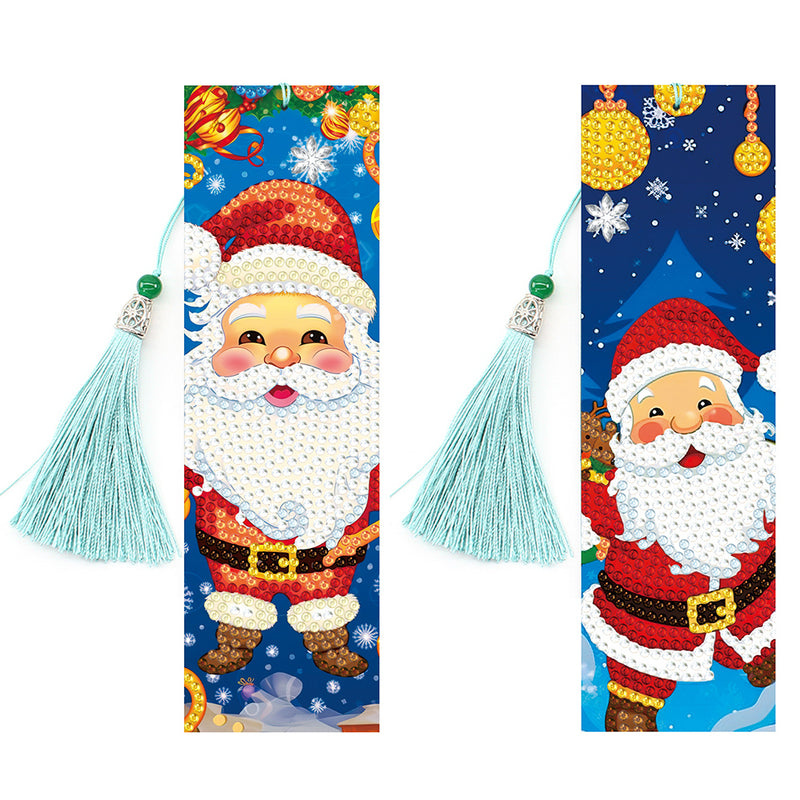 2Pcs Cartoon Santa Claus Leather Bookmark Diamond Painting Kits