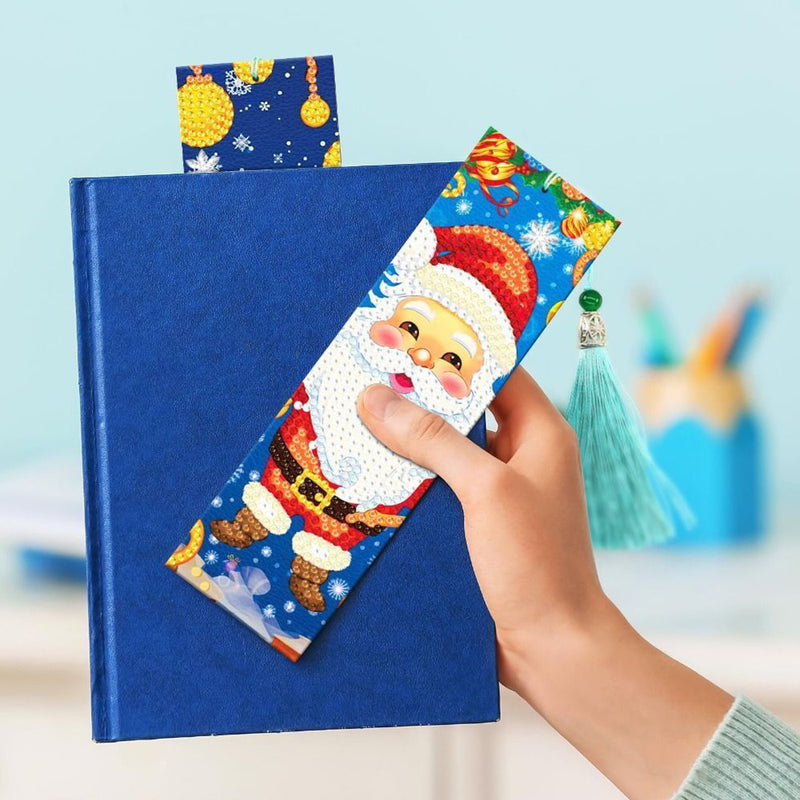 2Pcs Cartoon Santa Claus Leather Bookmark Diamond Painting Kits