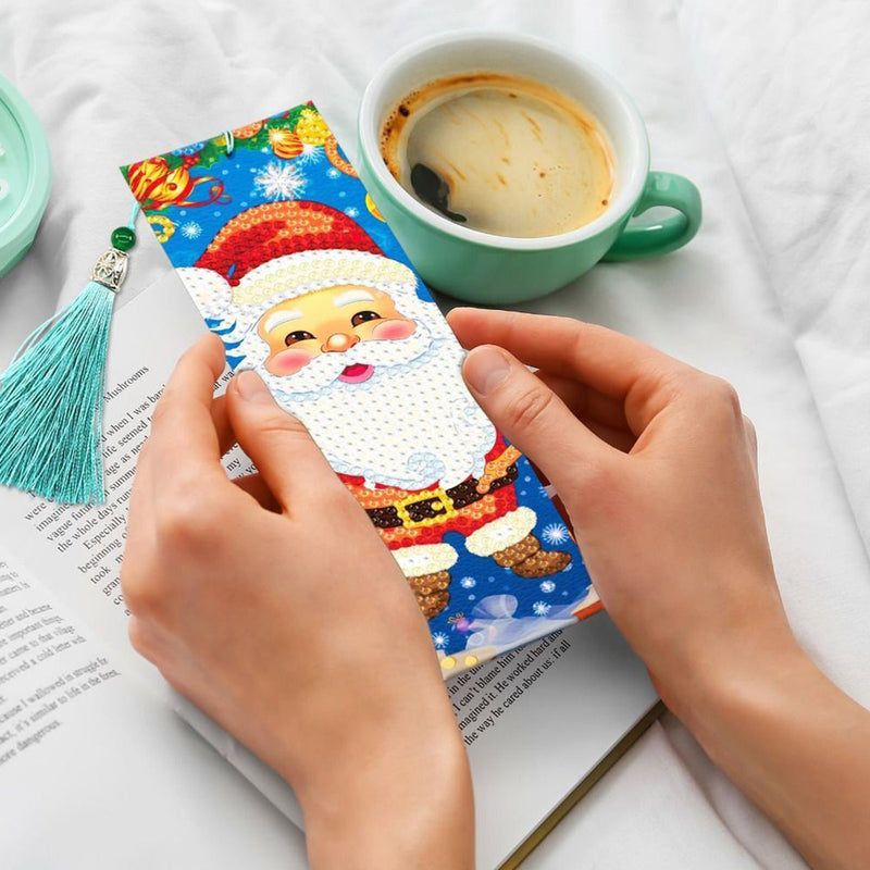 2Pcs Cartoon Santa Claus Leather Bookmark Diamond Painting Kits