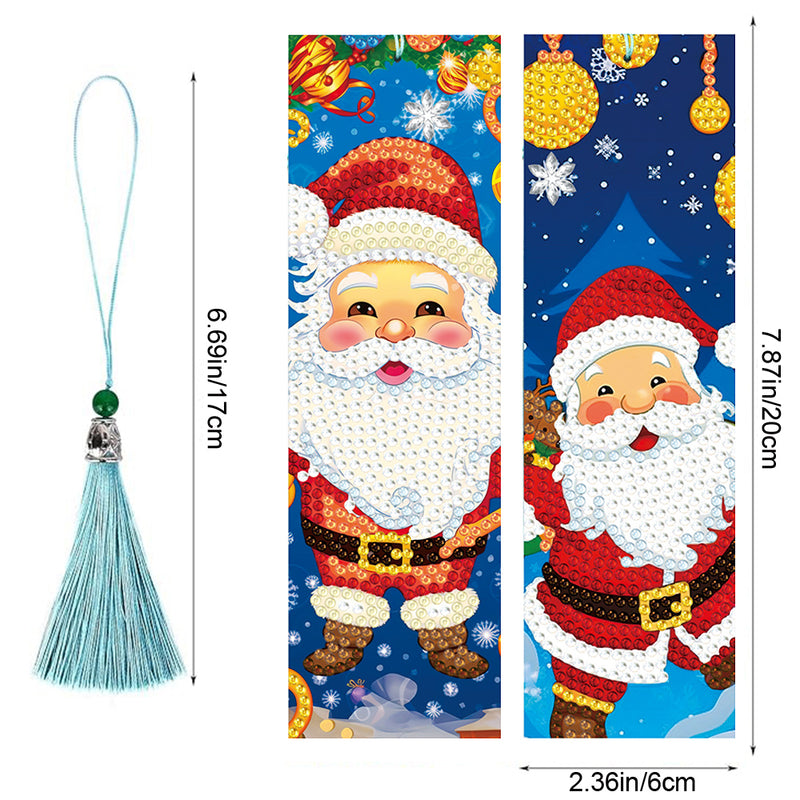 2Pcs Cartoon Santa Claus Leather Bookmark Diamond Painting Kits