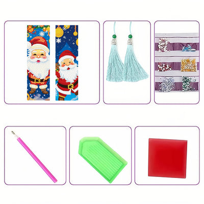 2Pcs Cartoon Santa Claus Leather Bookmark Diamond Painting Kits