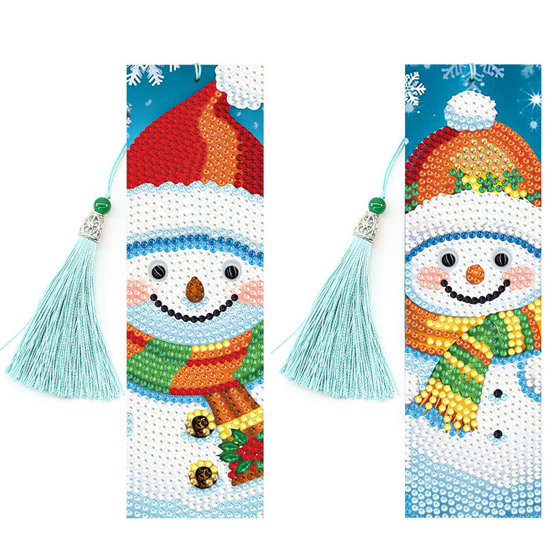 2Pcs Christmas Snowman Leather Bookmark Diamond Painting Kits