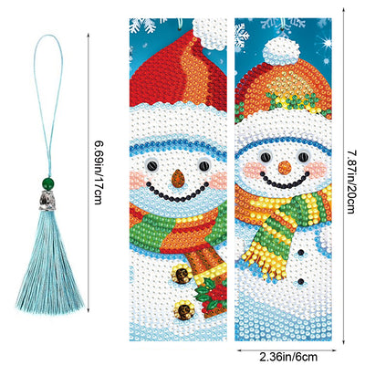 2Pcs Christmas Snowman Leather Bookmark Diamond Painting Kits