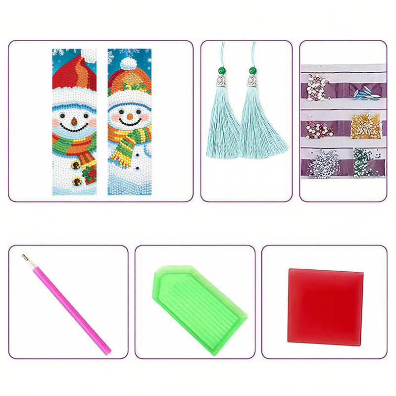 2Pcs Christmas Snowman Leather Bookmark Diamond Painting Kits