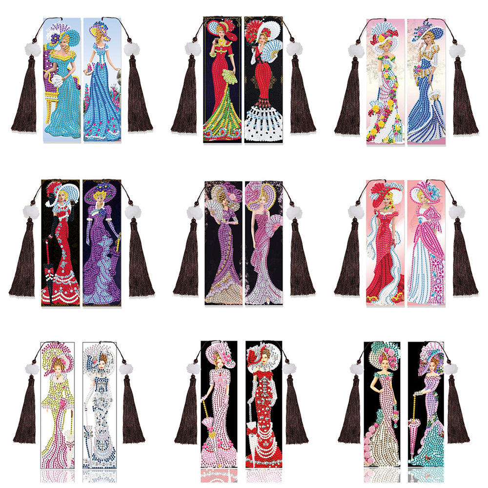 2/18Pcs Charming Women Leather Bookmark Diamond Painting Kits