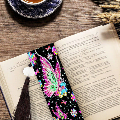 2Pcs Butterfly and Flowers Leather Bookmark Diamond Painting Kits