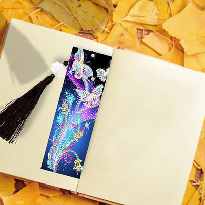 2Pcs Butterfly and Flowers Leather Bookmark Diamond Painting Kits