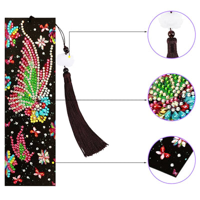 2Pcs Butterfly and Flowers Leather Bookmark Diamond Painting Kits