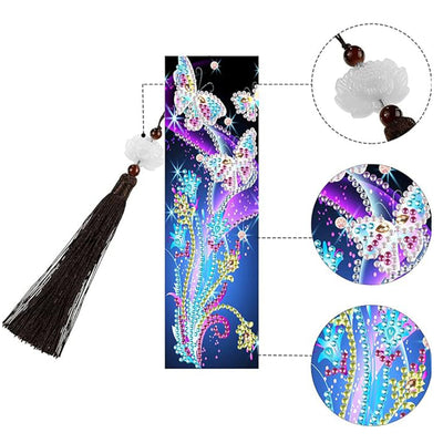 2Pcs Butterfly and Flowers Leather Bookmark Diamond Painting Kits