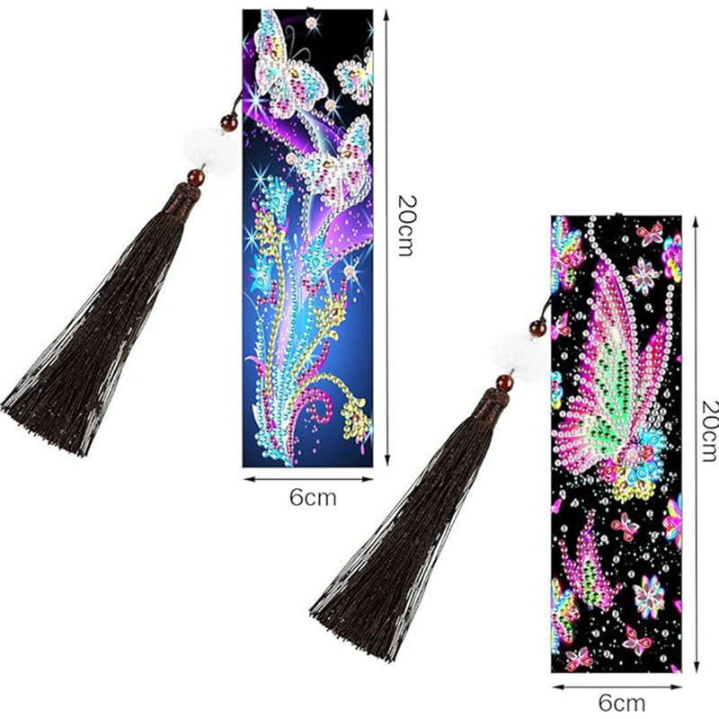 2Pcs Butterfly and Flowers Leather Bookmark Diamond Painting Kits