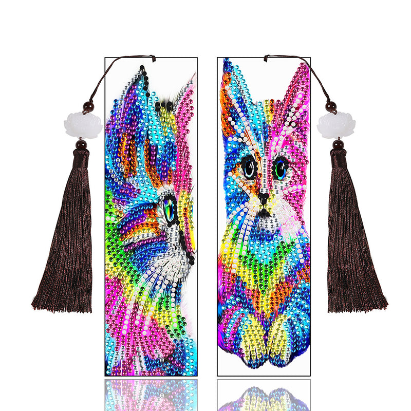 2Pcs Colorful Cat Leather Bookmark Diamond Painting Kits