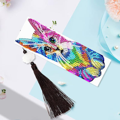 2Pcs Colorful Cat Leather Bookmark Diamond Painting Kits