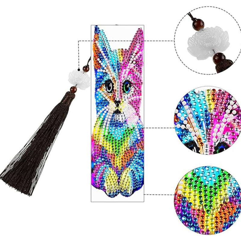 2Pcs Colorful Cat Leather Bookmark Diamond Painting Kits