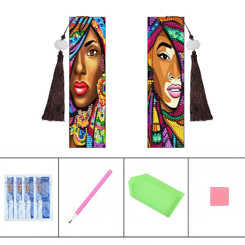 2Pcs African Woman Leather Bookmark Diamond Painting Kits