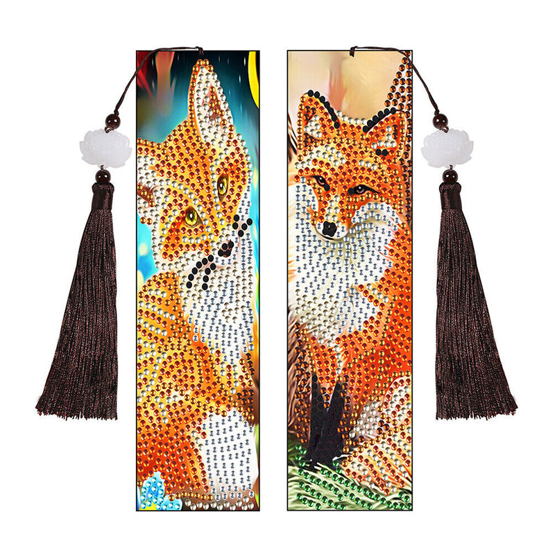 2Pcs Cute Fox Leather Bookmark Diamond Painting Kits