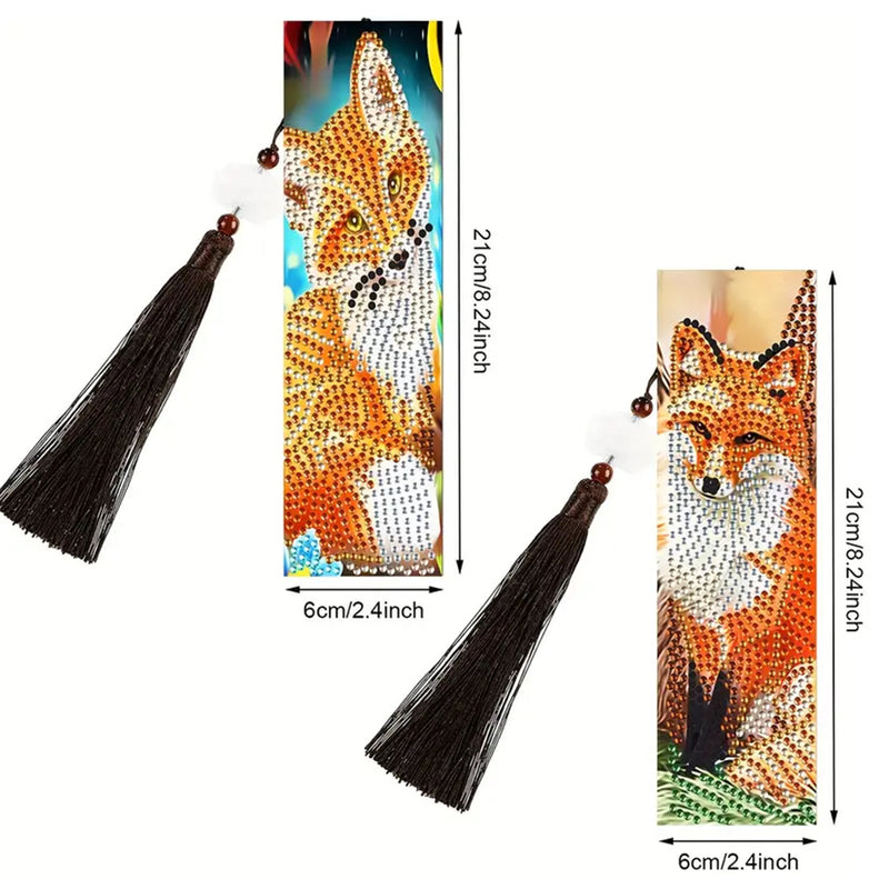 2Pcs Cute Fox Leather Bookmark Diamond Painting Kits